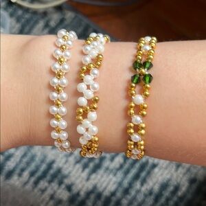 Elegant Gold and White Beaded Bracelet Set